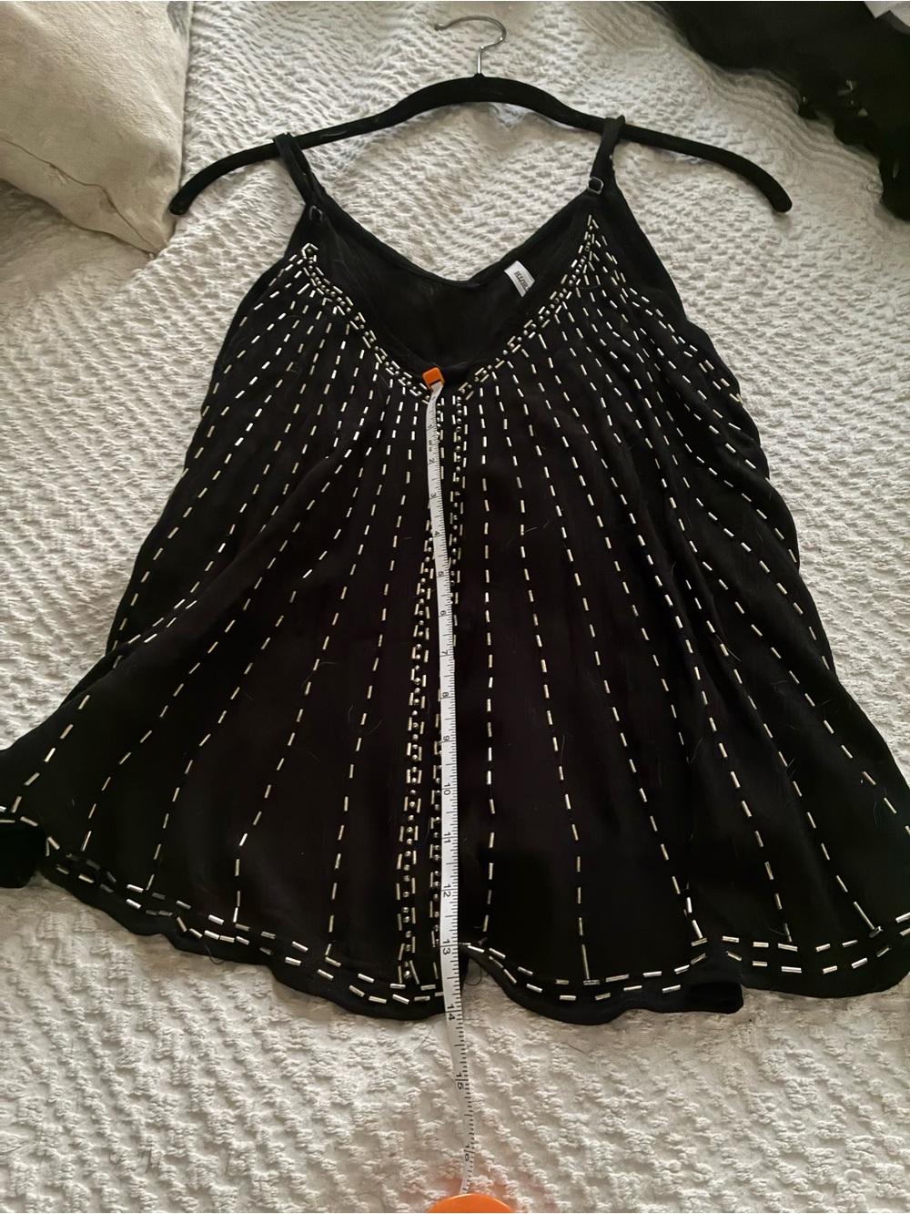 Black Beaded Sleeveless Tank Top Adjustable Strap Flowy Blouse